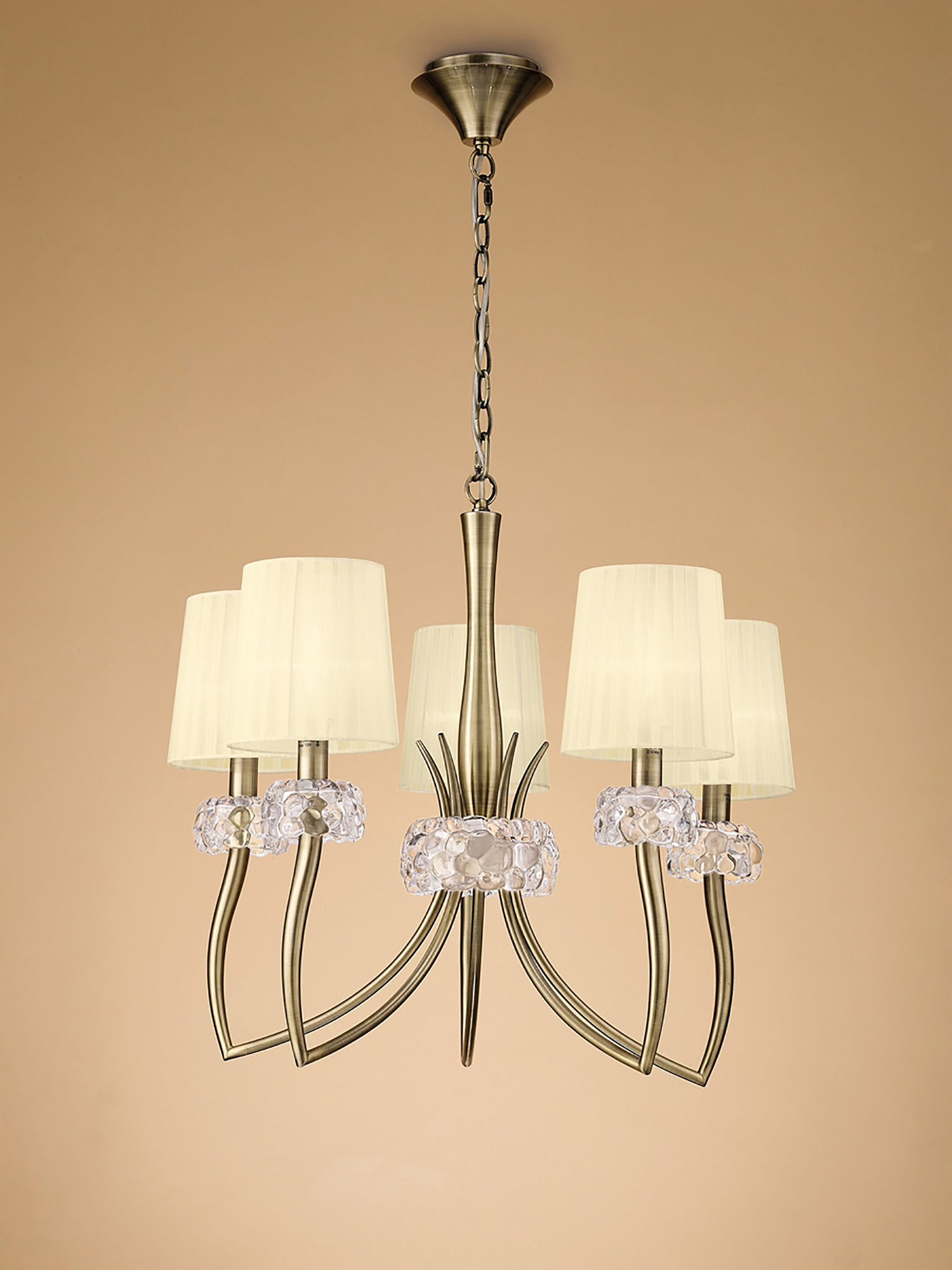 Loewe Antique Brass-Cream Ceiling Lights Mantra Multi Arm Fittings